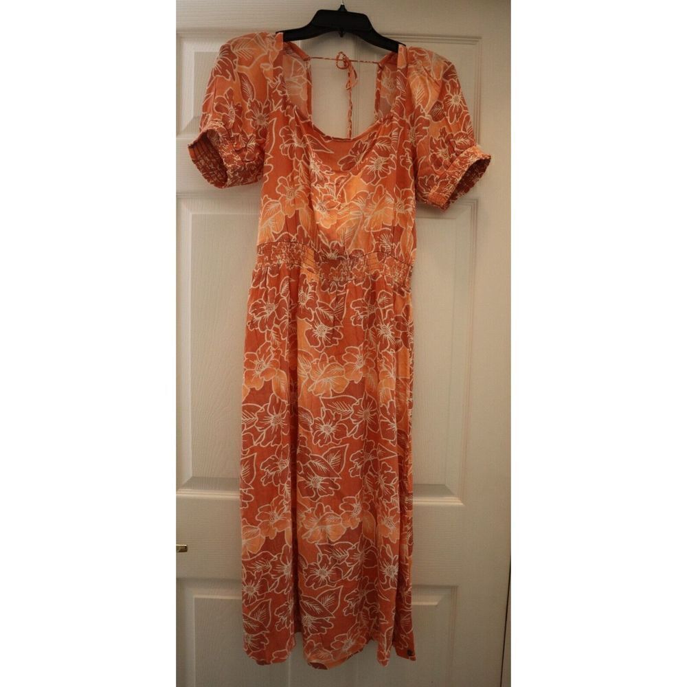 Roxy ERJWD03679 Women's Sz Medium Palmy Breeze Printed Short Sleeve Midi Dress